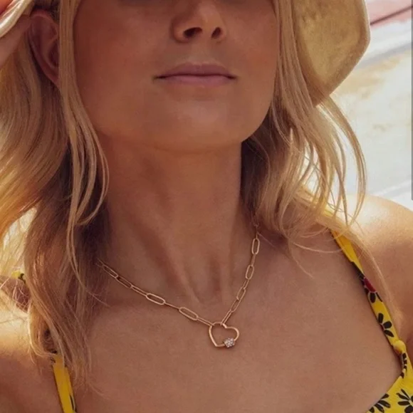 Gold Plated Heart Micro Pave Crystal Layering Necklace
